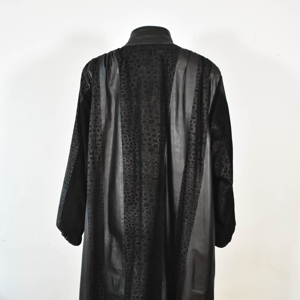 Vintage 80s Black Leather and Suede Trench Coat - Picture 10 of 11